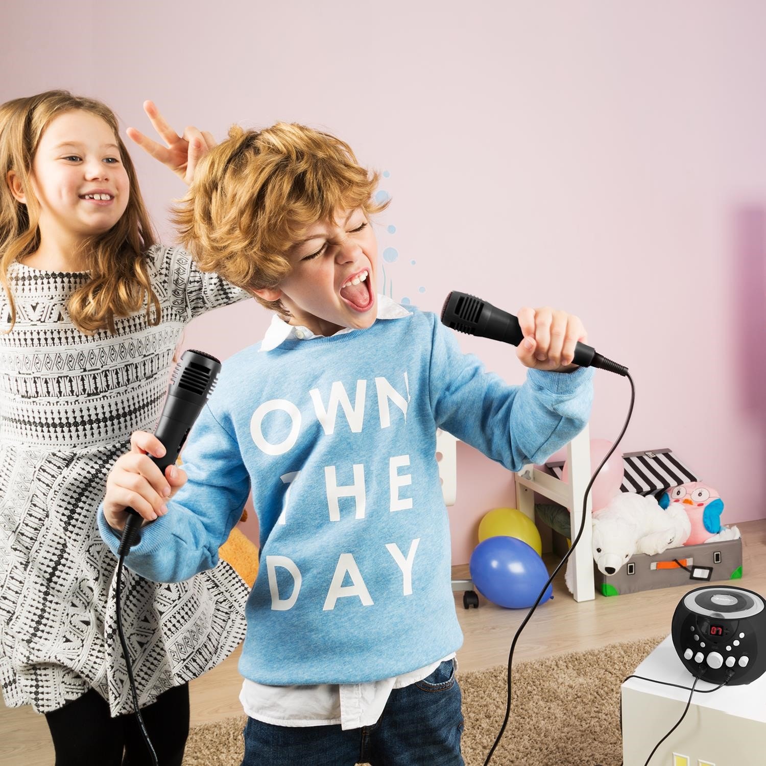 Lecteur machine karaoke enfant cd led haut-parleurs stéréo intégrés vidéo  noir AUNA