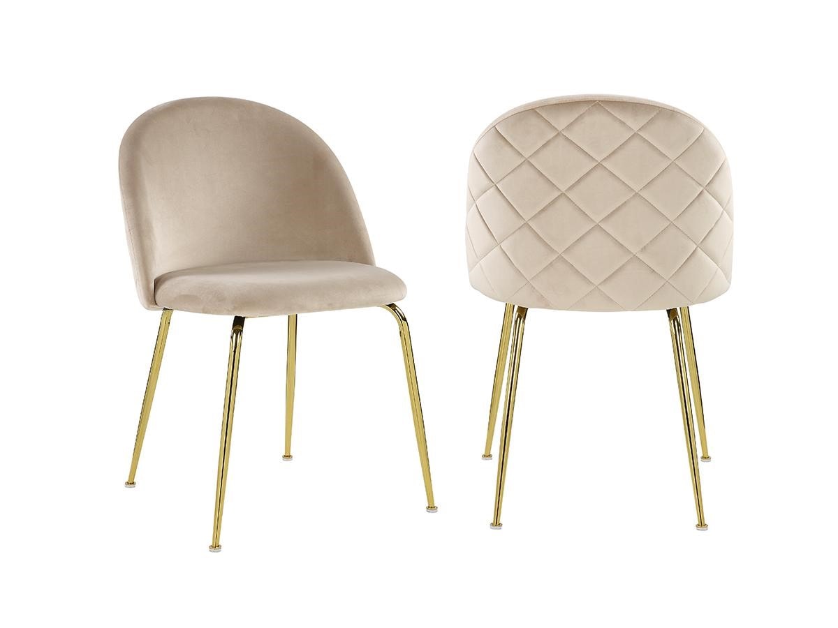 Meublissime | Lot de 2 chaises design velours beige et pieds dorés