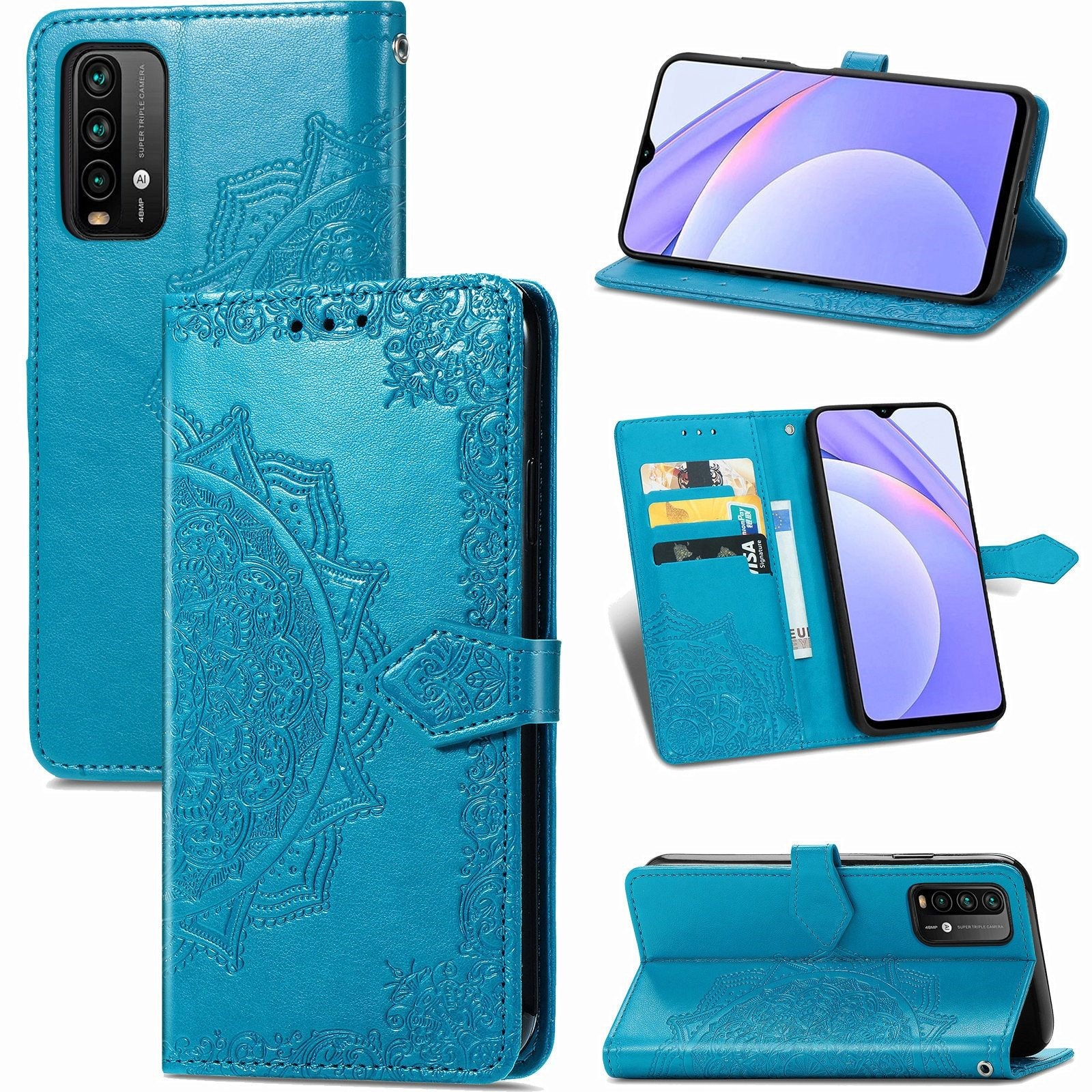 Xiaomi redmi 9 power housse etui coque de protection type portefeuille [bleu] TBD