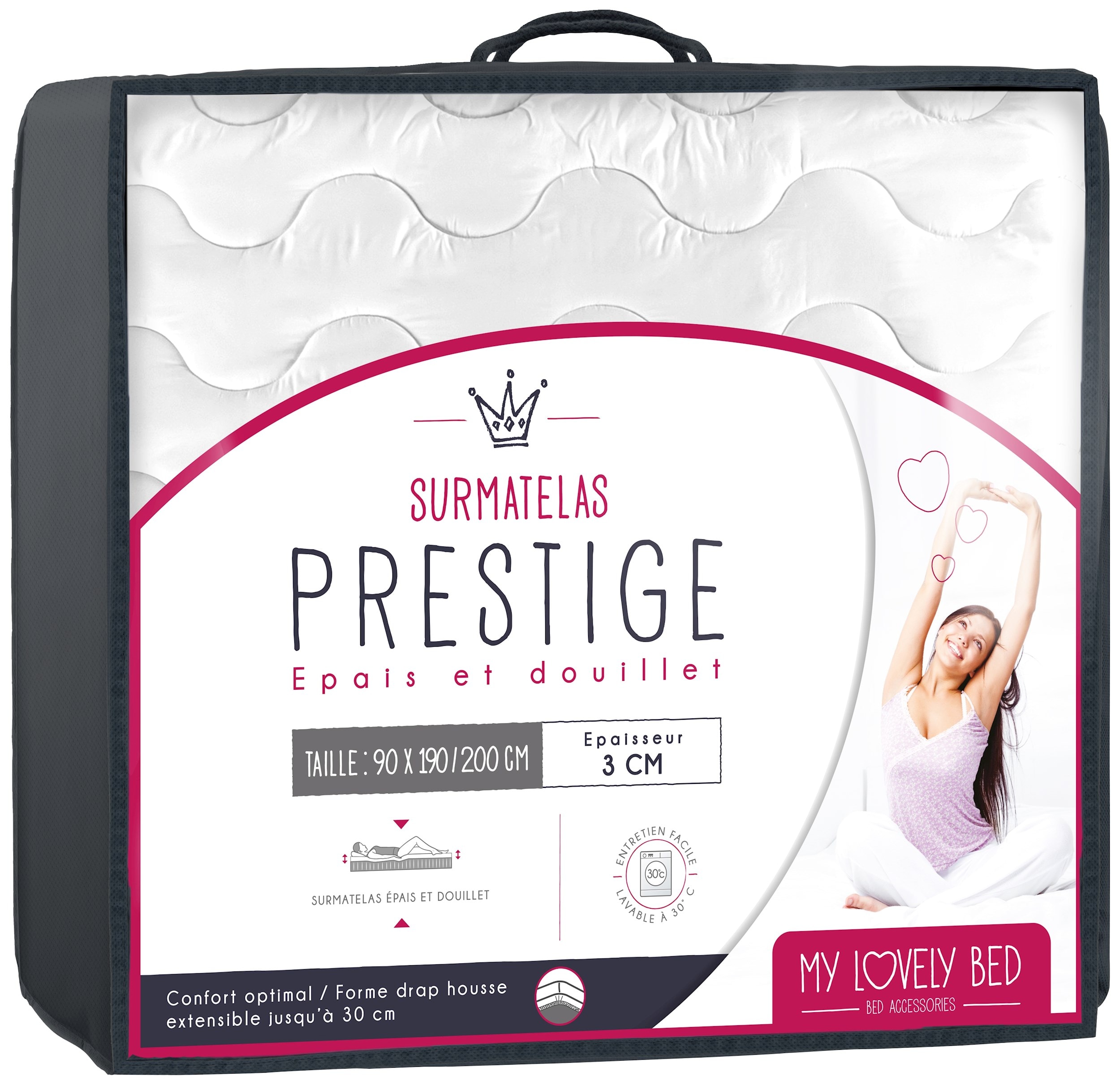 MyLovelyBed - SurMatelas Prestige 90x190/200 cm - Epais et ...
