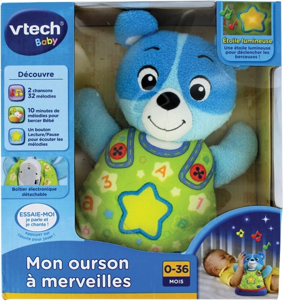 Peluche interactive VTECH Mon ourson à merveilles bleu 143505 Pas Cher 