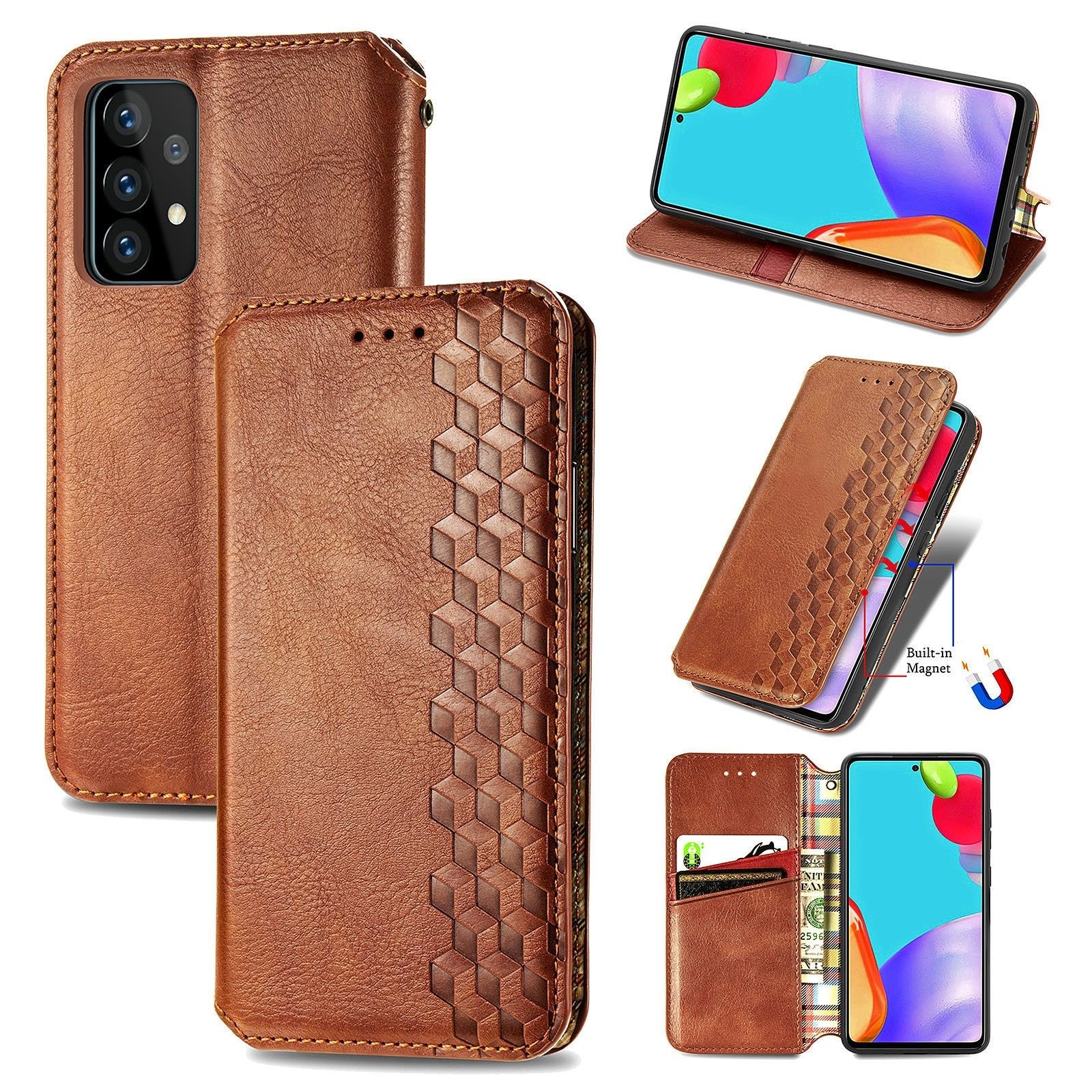 Samsung Galaxy A Housse Etui Coque De Protection Type Portefeuille Tress E Marron Tbd Pas