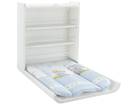 Étagère à Langer Murale Geuther Wicki - Blanche, Motif étoile, Matelas Inclus, Ouverture Une Main