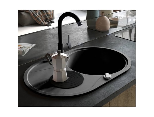 Vidaxl évier de cuisine en granit bac unique ovale noir VIDAXL Pas Cher 