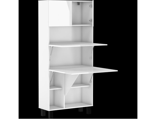 BIM FURNITURE - Armoire placard convertible en bureau et table de  télétravail homi blanc brillant 175x80x32cm