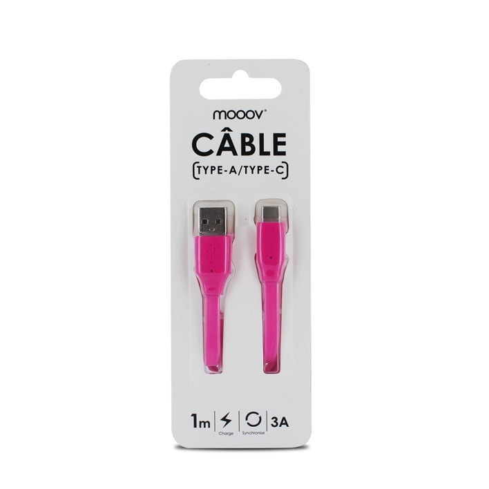 Câble usb-c neon /usb-a plat 1 m - rose MOOOV Pas Cher 