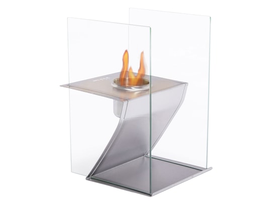 Cheminée de table en inox brossée, et pare feu en verre trempé
