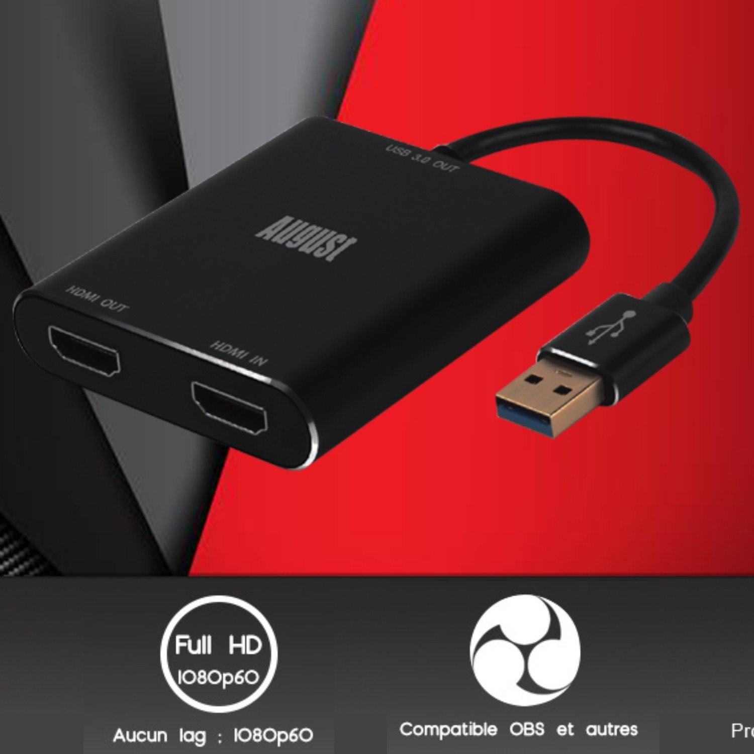 Carte Acquisition Vidéo Audio HDMI 1080p 60fps Full HD Capture Gaming –  August VGB500 - Carte de Capture