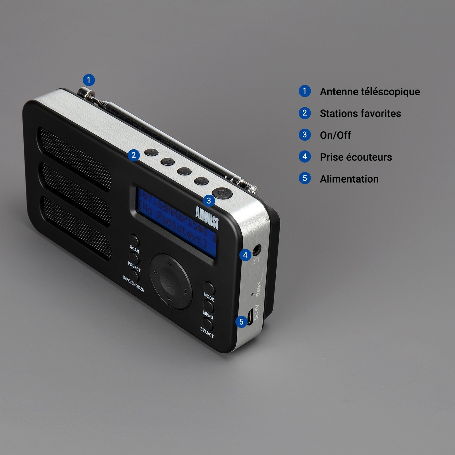 Radio portable rechargeable fm dab dab+ rnt – august mb225 – petit poste  radio numérique noir AUGUST Pas Cher 
