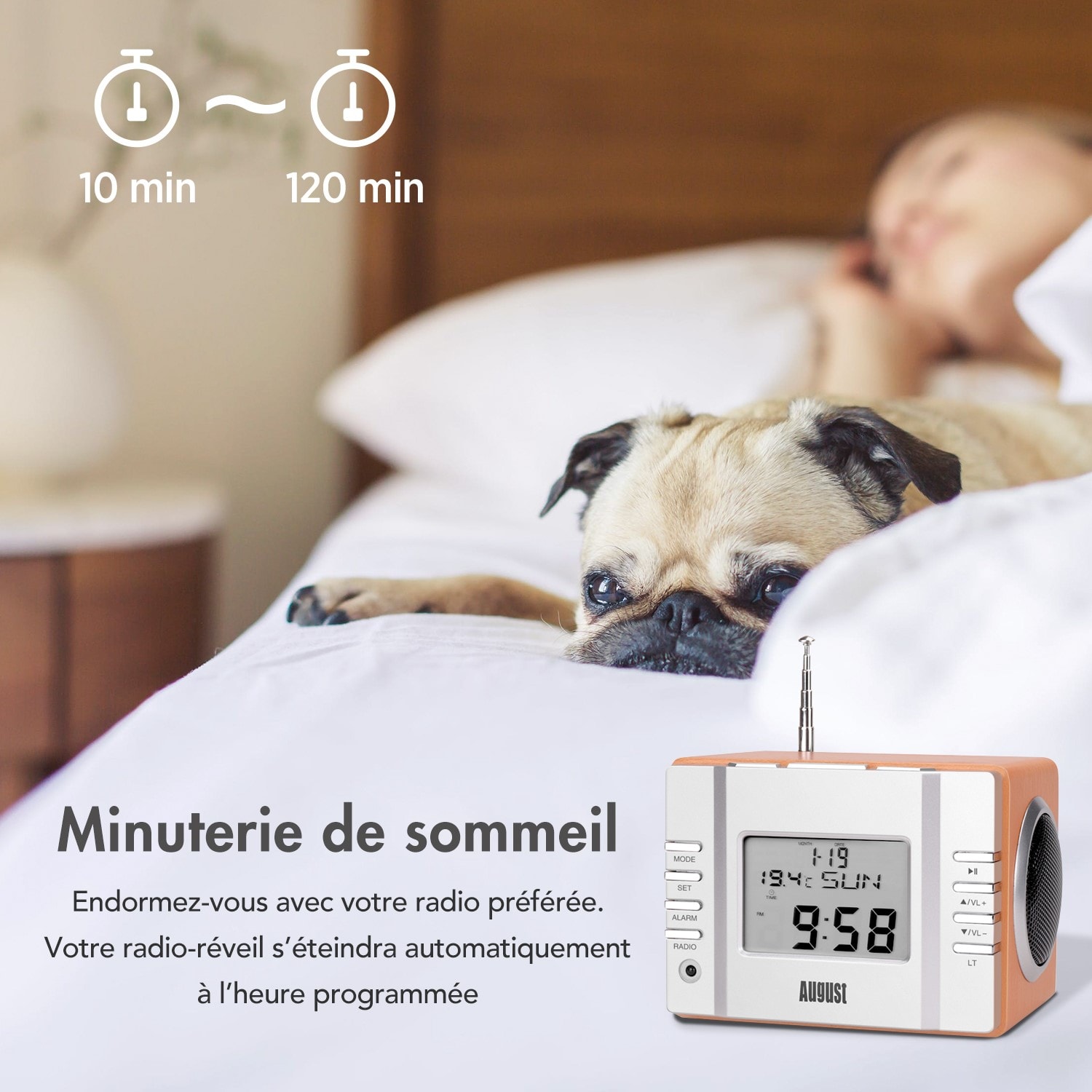 Radio numérique USB double réveil intelligent, avec thermomètre, minuterie  de sommeil, prise casque 