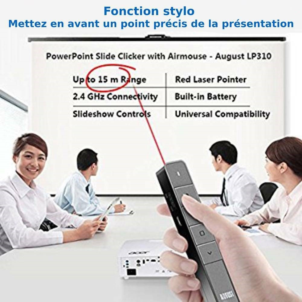 AUGUST  Télécommande de présentation powerpoint diaporama – august lp200 –  pointeur laser sans fil - blanc - Livraison Gratuite