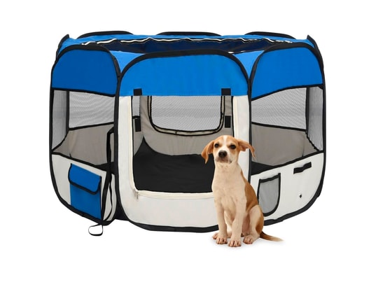 Vidaxl parc pour chiens pliable avec sac de transport bleu
