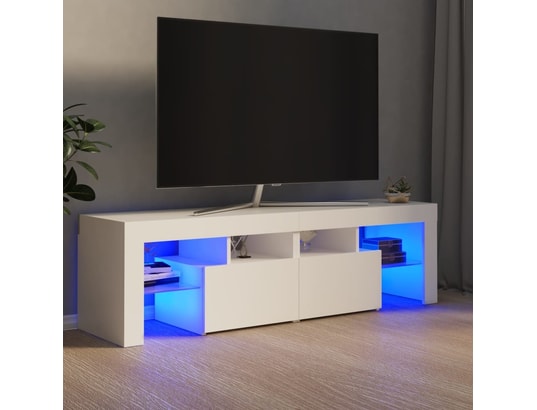 Meuble Tv Avec Lumières Led Blanc 140x35x40 Cm Vidaxl