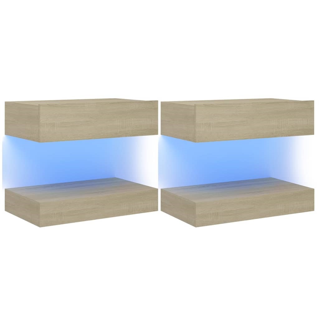 vidaXL Tables de chevet LED 2 pcs blanc 60x35 cm bois d'ingénierie