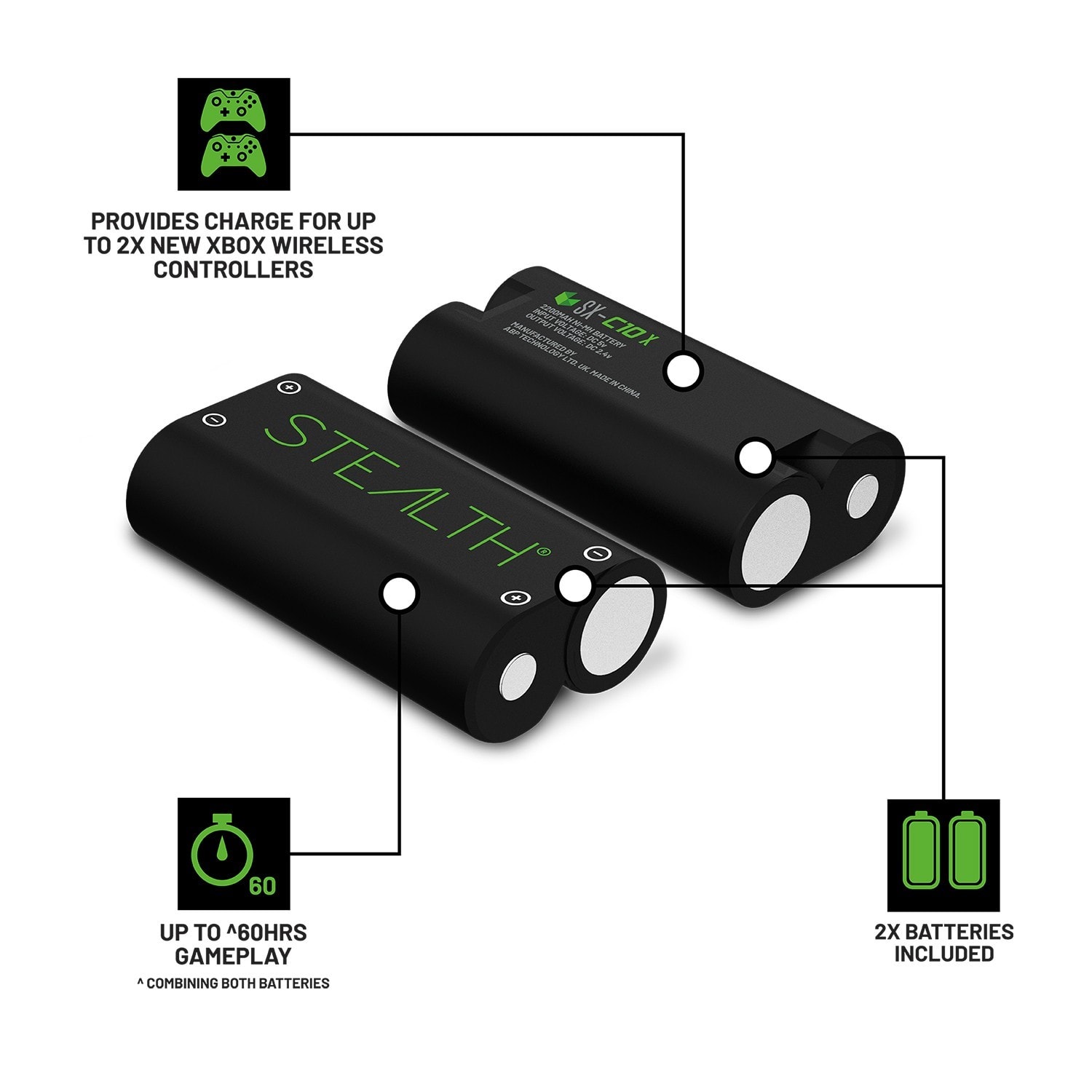 Pack double batterie sx-c10 pour manette xbox one + câble de charge - 20h  d'autonomie – noir