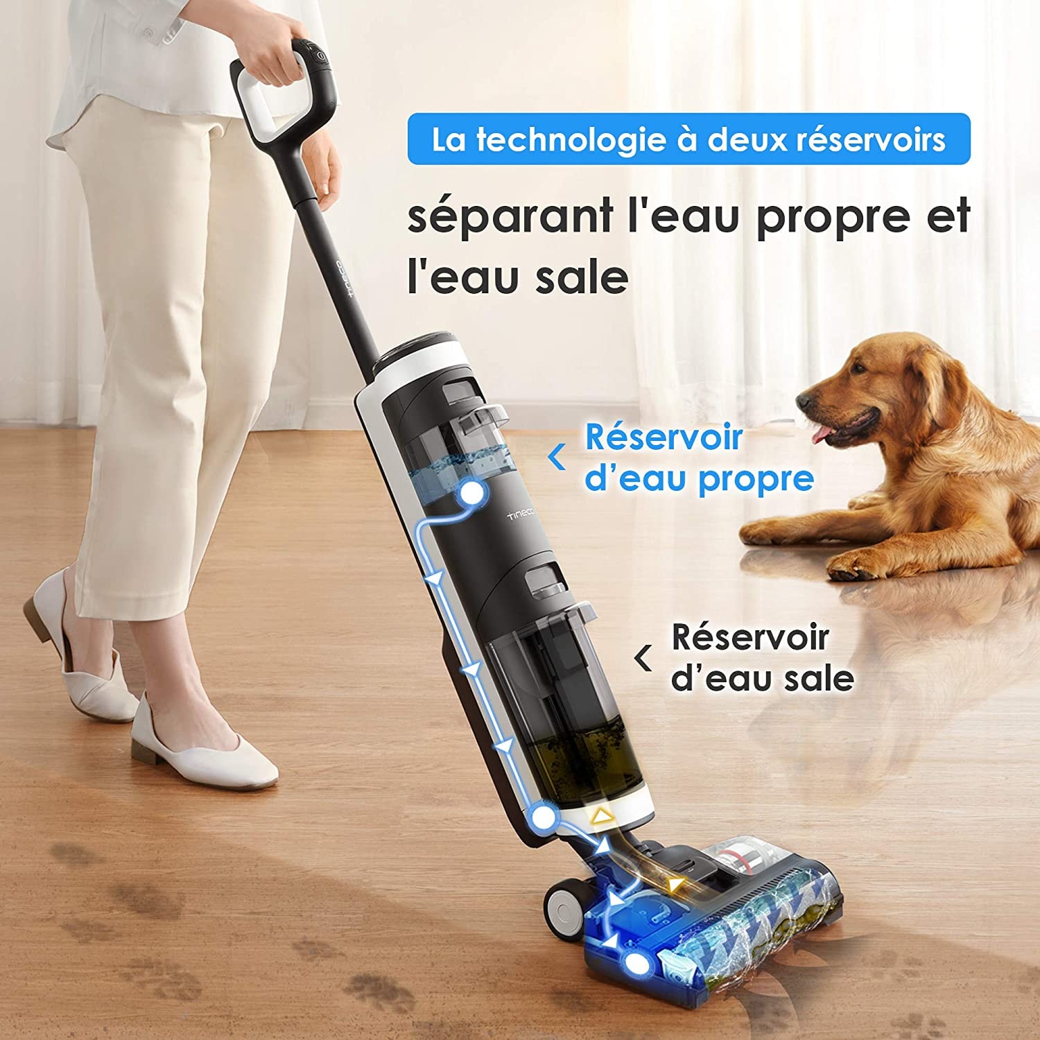Tineco Aspirateur Eau et Poussière Sans Fil Floor One S3 portable sol  nettoyage