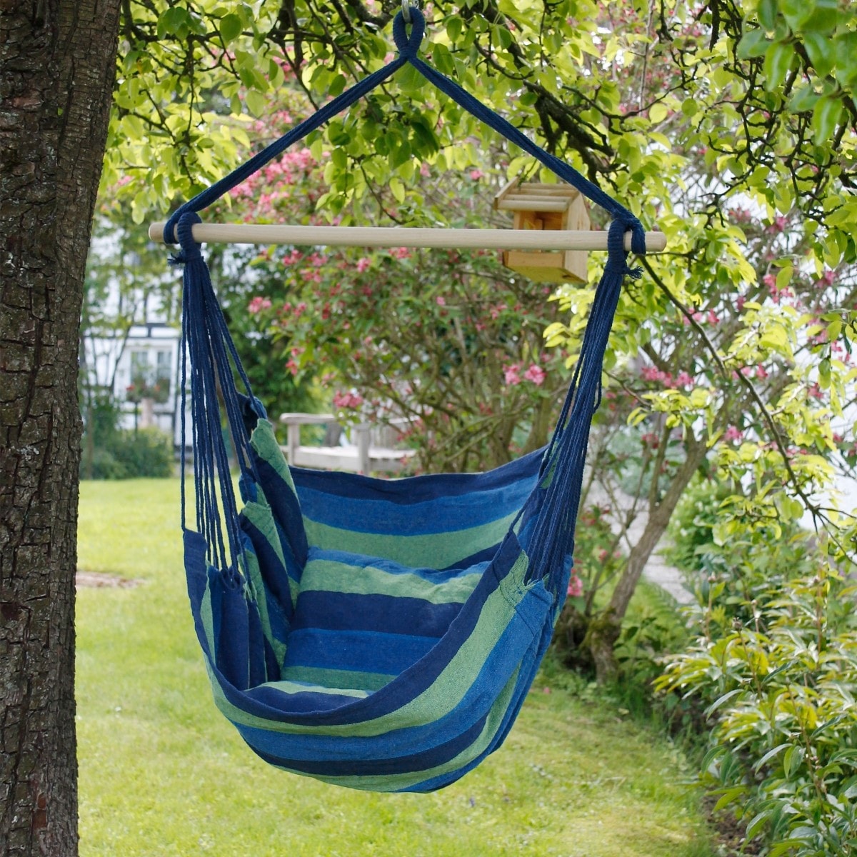 ECD GERMANY - Hamac de jardin extérieur chaise suspendue balançoire  bleu/vert avec 2 coussins