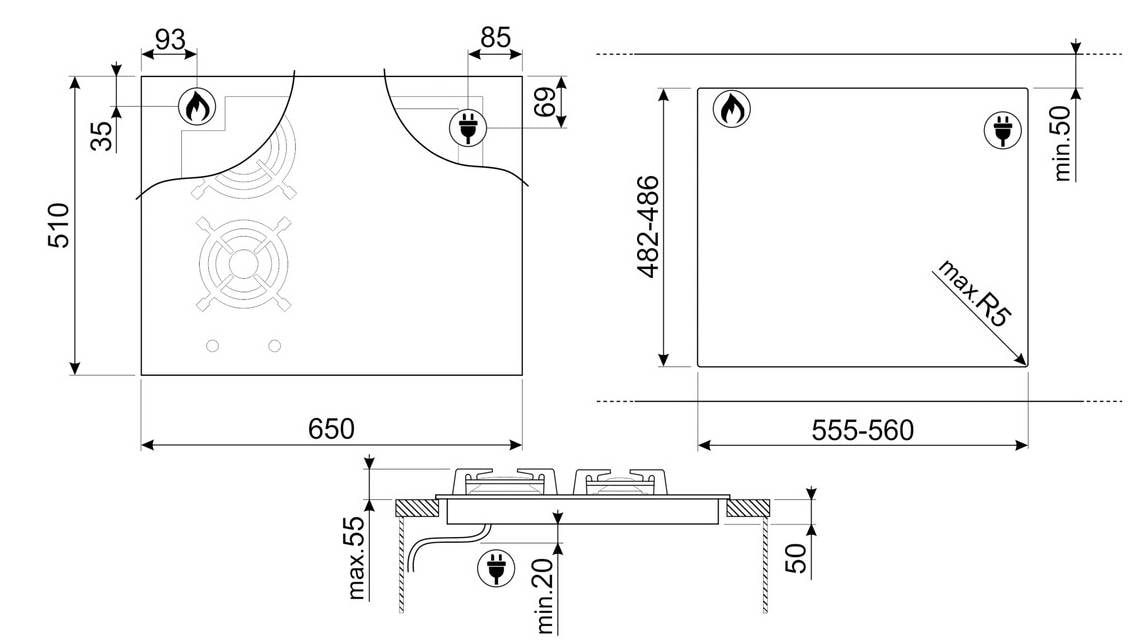 Smeg PM3743D - Table de cuisson mixte induction et gaz - 4 plaques de  cuisson - Niche - largeur : 71.9 cm - profondeur : 48.2 cm - noir - avec  bord droit - noir - Achat & prix