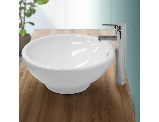 Évier lavabo vasque a poser rond céramique lave-mains salle de