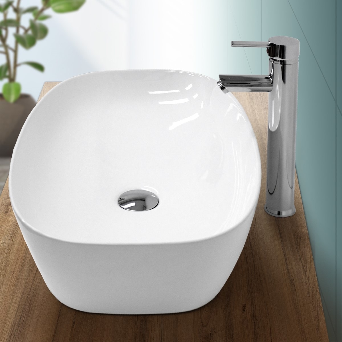 ECD Germany Lavabo en Céramique Blanc 415x360x130 mm avec Garniture de