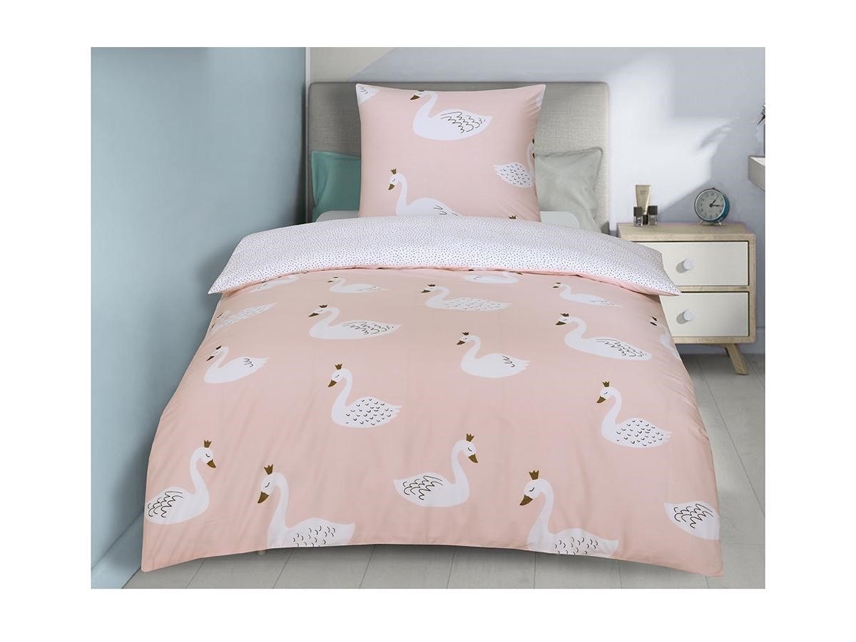 Parure de lit avec housse de couette et taie d’oreiller pour lit de bébé/enfant 100% coton Rose 
