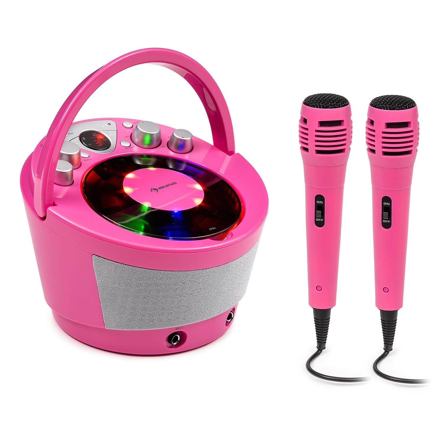 Auna système karaoké singsing bt 2 x micro - lecteur cd - bt - effet  lumineux mobile - rose AUNA