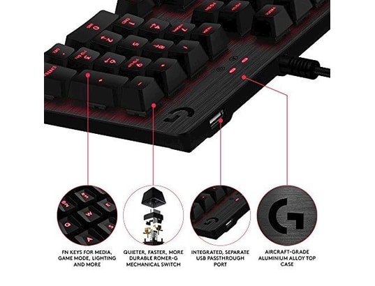 Logitech g413 clavier gaming mécanique romer-g avec port usb carbon - uk  layout LOGITECH