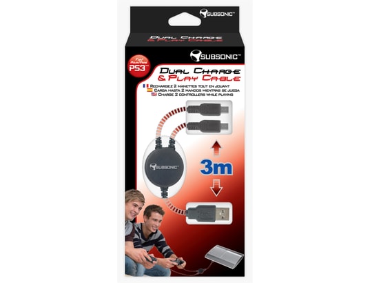 Chargeur manette PS3 SUBSONIC Dual Charge & Play Cable - SA1341 Pas Cher 