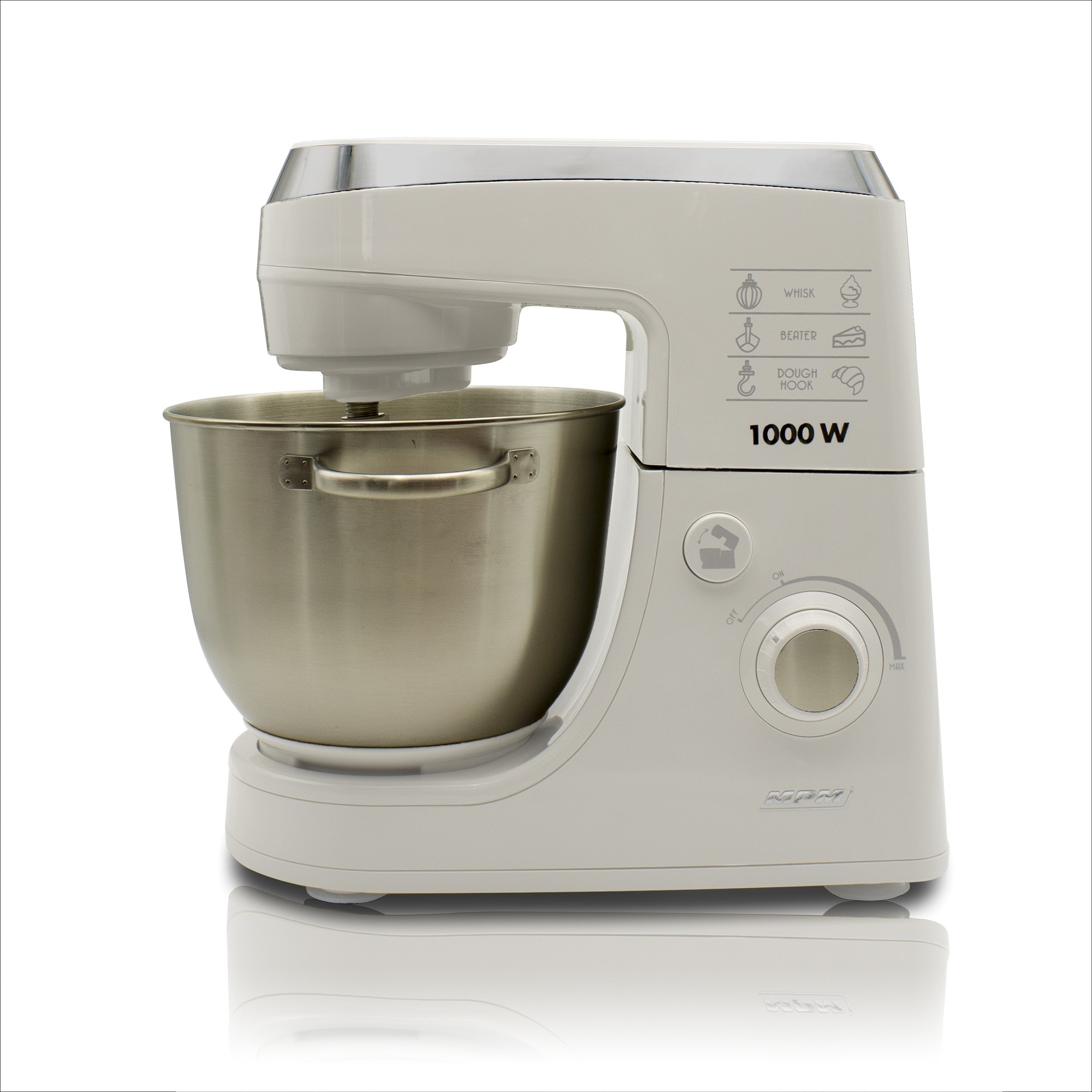 Robot Pâtissier MPM Mélangeur à Pâtisserie Avec 2 Bols Rotatives 3 L, 5 Vitesses Turbo,, MMR-22Z, 750, Blanc