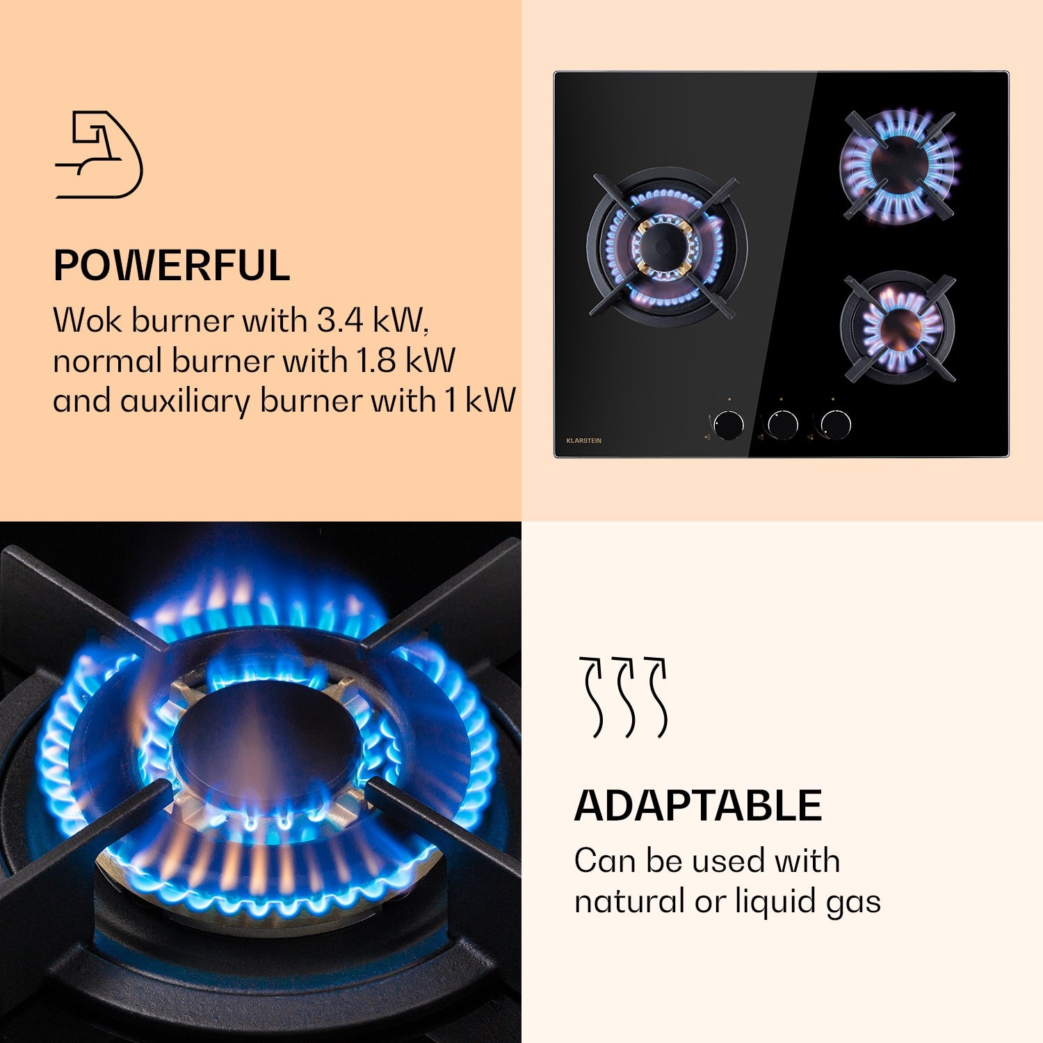 Plaque de cuisson à gaz klarstein goldflame 3 brûleurs en laiton