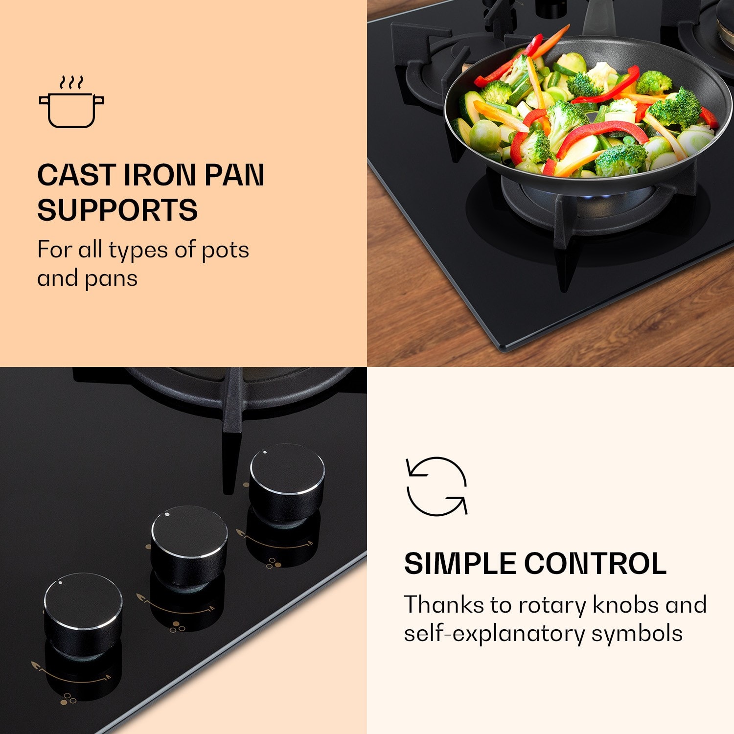 Plaque de cuisson à gaz klarstein goldflame 3 brûleurs en laiton