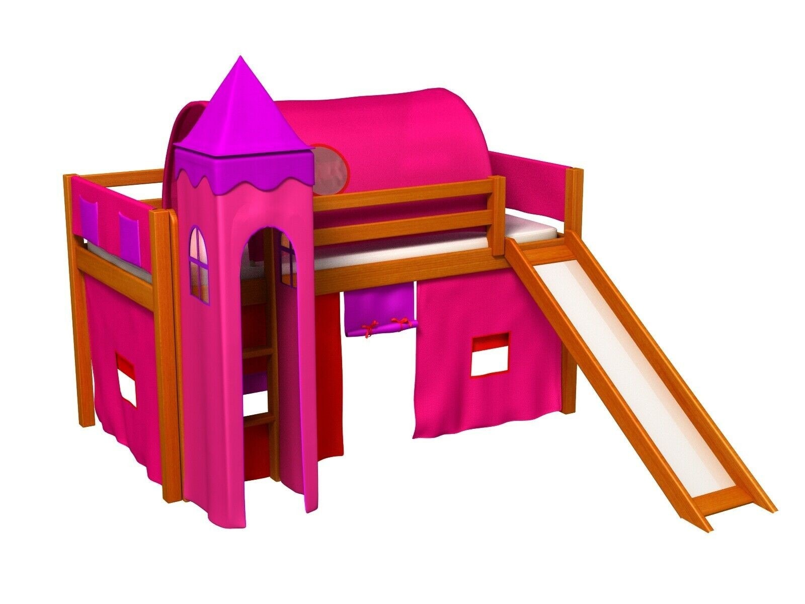 Lit en pin avec toboggan tunnel + tour 180 x 80 MPC