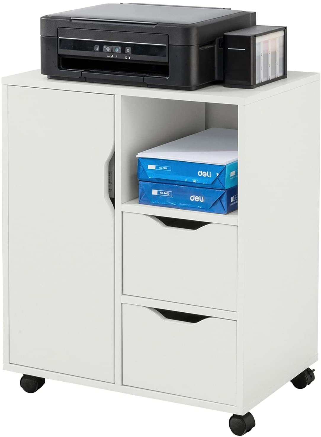 SoBuy FBT106-W Support Imprimante Roulant Bureau Mobile Caisson Meuble de  Rangement Bureau avec tiroir et porte Blanc