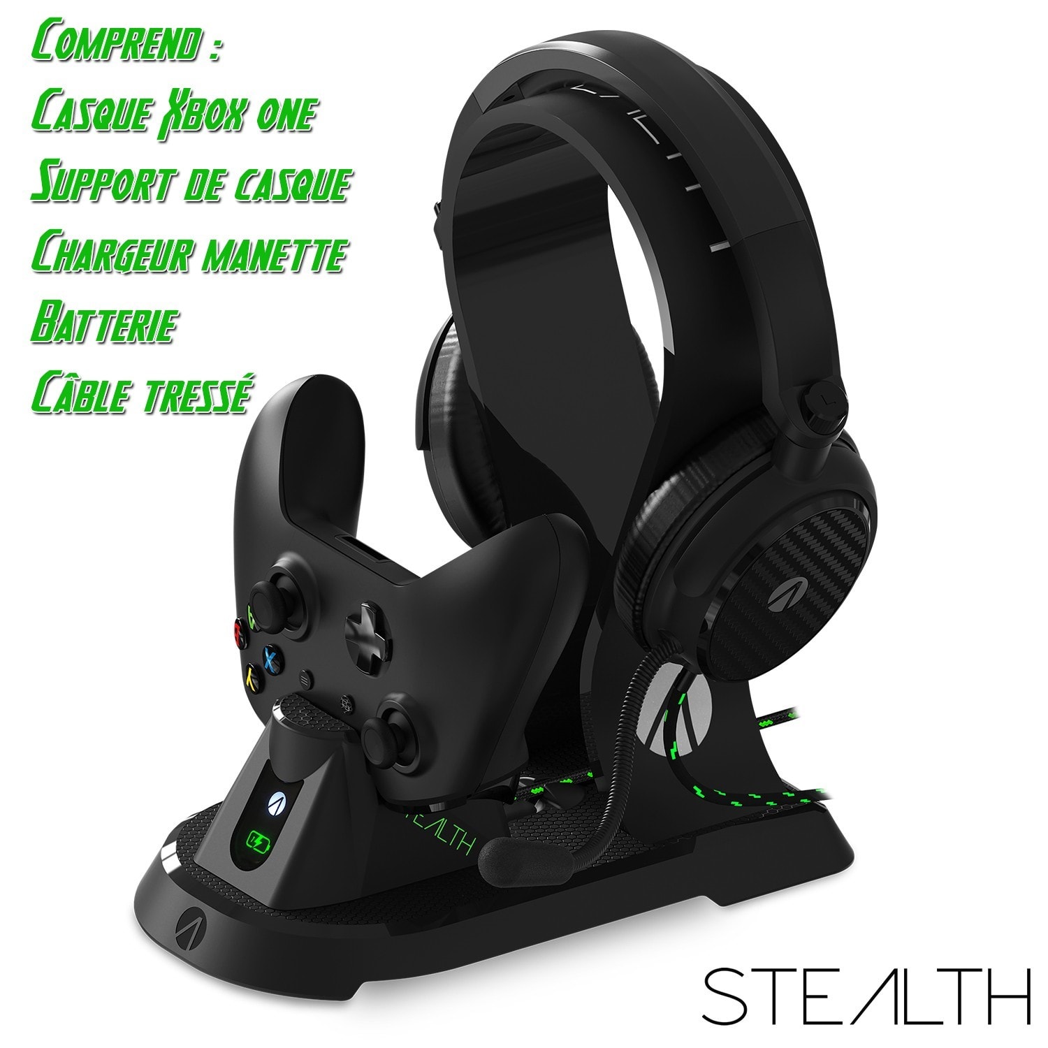 Station ultime gaming noire pour xbox one stealth sx-c160, chargeur +  batterie + casque + support STEALTH