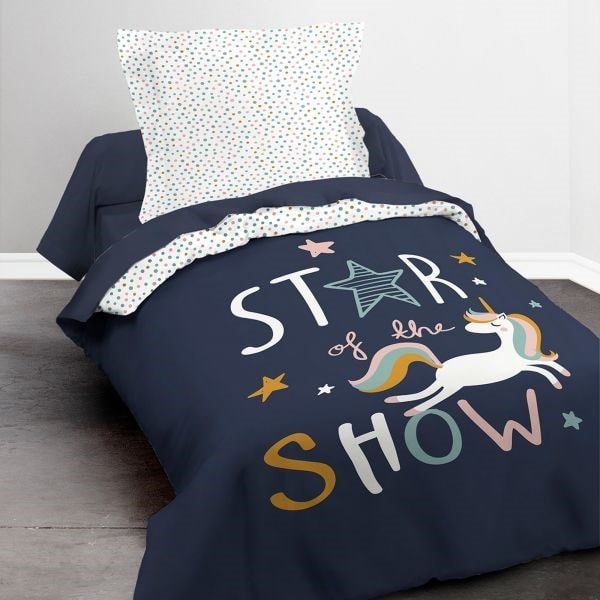 Housse de couette enfant 140x200 cm avec 1 taie d'oreiller 63x63 cm Parure  de lit Coton Kids Kool 1.13 - Cdiscount Maison