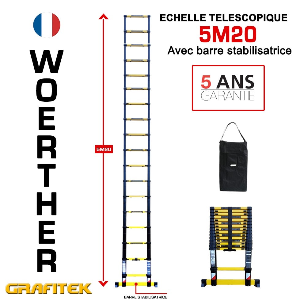 Echelle télescopique Woerther Grafitek 2m avec barre