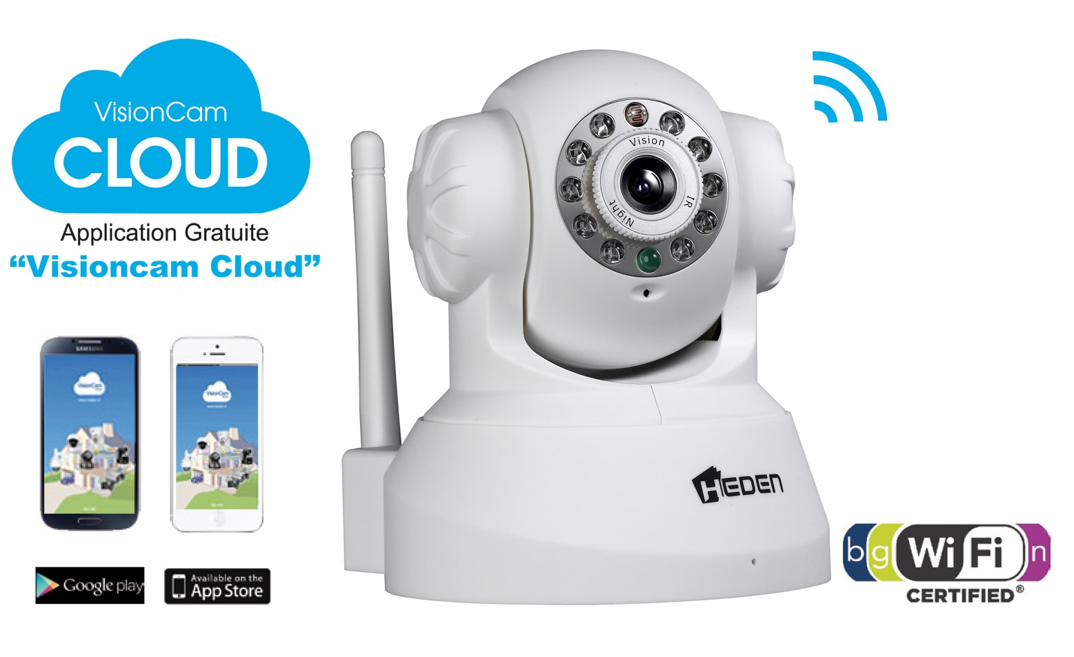 HEDEN VisionCam Cloud interieur Wifi motorisee V2.4 Noir