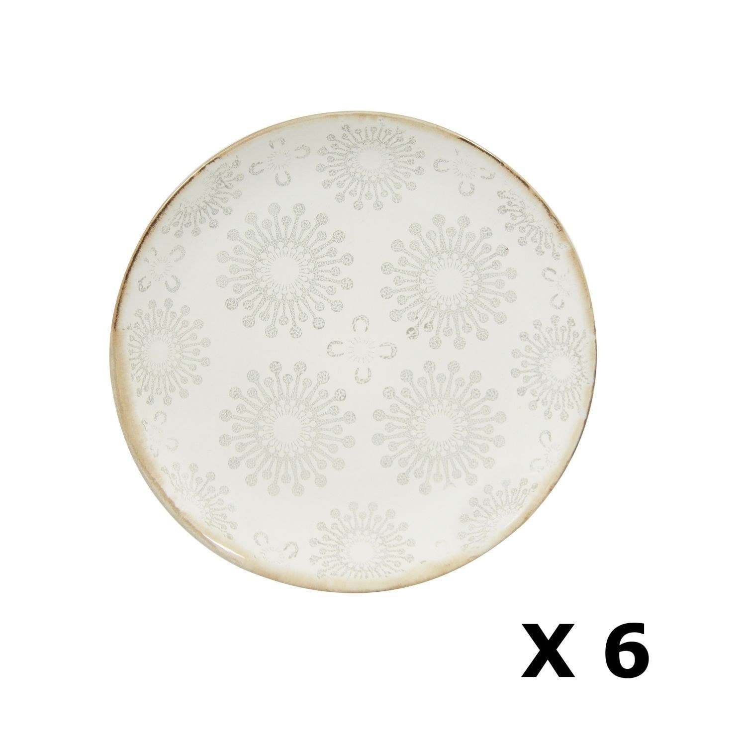 Set 6 Piatti Da Dessert NOVASTYL In Gres - Decorazione Gallina, Stile Country, 19 Cm