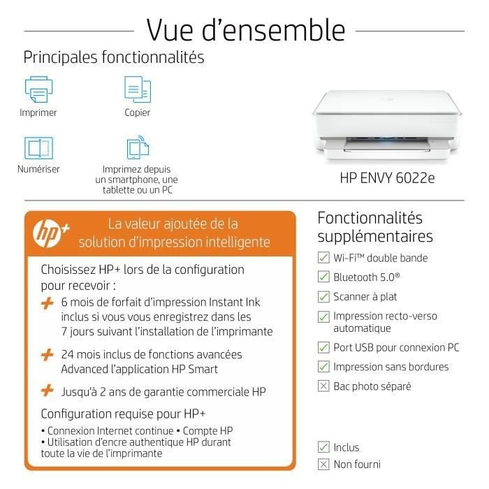 Imprimante Multifonction Hp Envy 6022e Jet Dencre Instant Ink Ready A4 223n5b629 Hp 2534