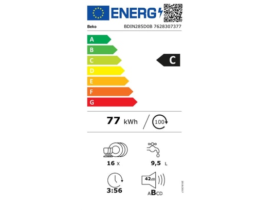 BEKO - Lave vaisselle tout integrable 60 cm BDIN285D0B 16 couverts, 42 Db ,  8 programmes