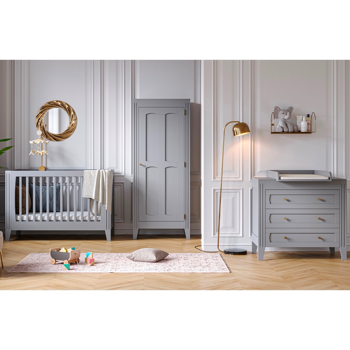 Chambre complète lit évolutif cabane 70x140 commode à langer et