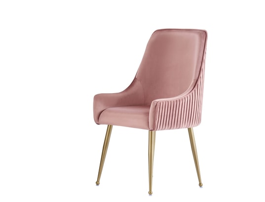 Lot de 2 chaises en velours plissé rose - avec accoudoirs - style rétro  moderne - pieds en acier