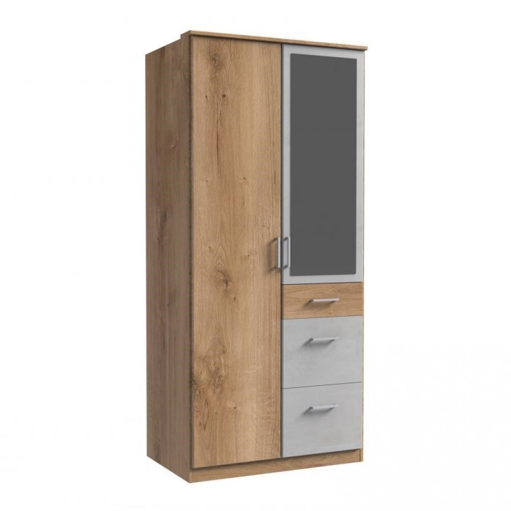 Armoire laval décor chêne poutre et béton 1 porte miroir 1 porte 3