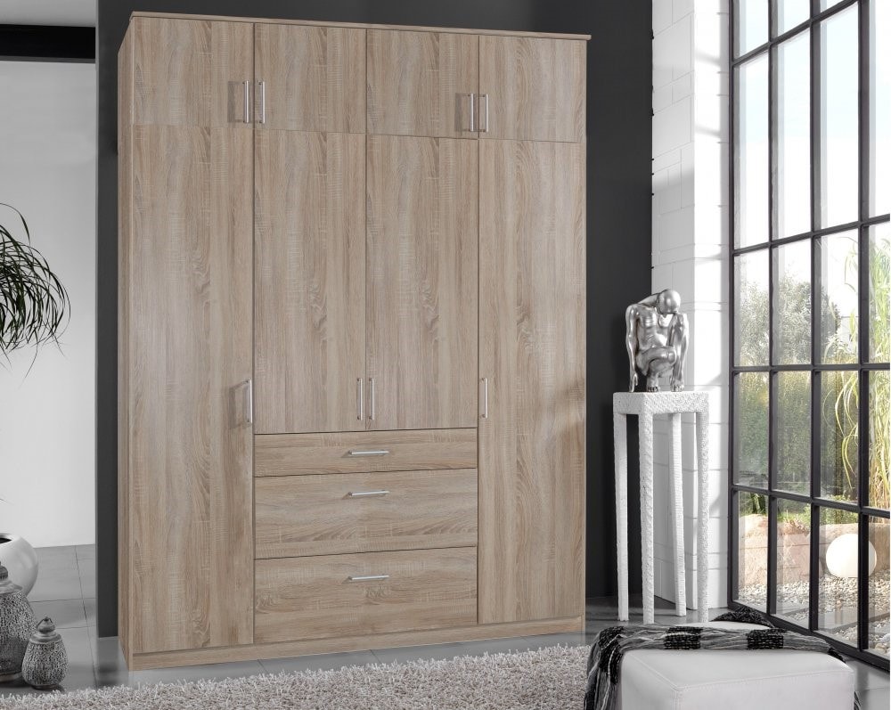 Armoire laval décor chêne 4 portes 3 tiroirs 2 tringles INSIDE75 Pas