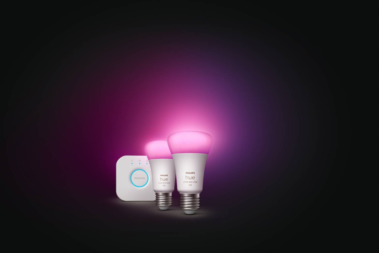 Pack Philips Hue : 3 Ampoules White & Color Ambiance E27 (1100 lm) + Pont  de connexion + Lampe Go V2 –