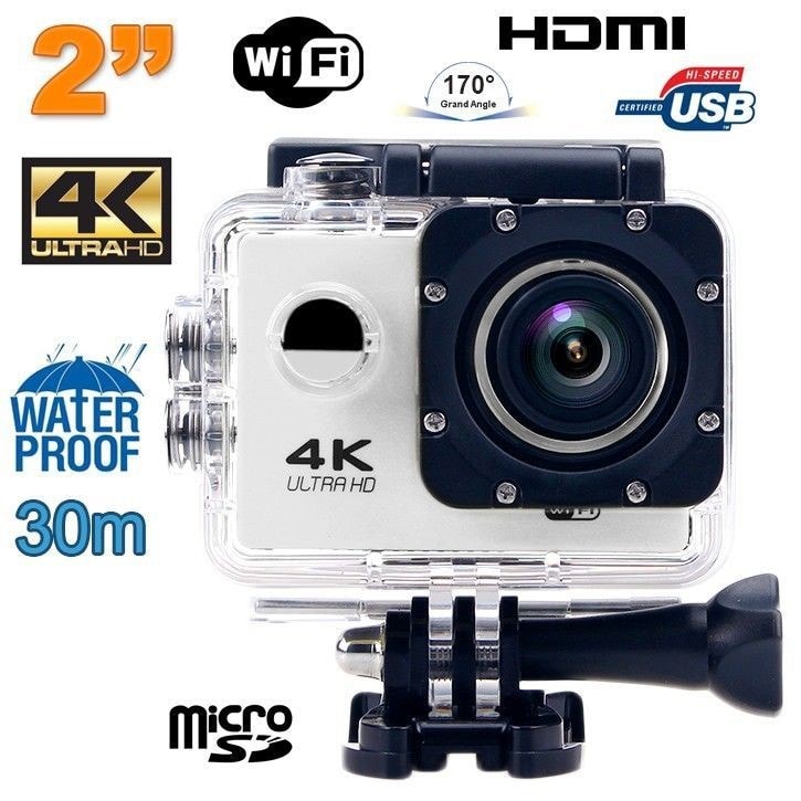Caméra étanche 4k sport slow motion image 16mp wi-fi hdmi blanc + kit  fixation YONIS Pas Cher 