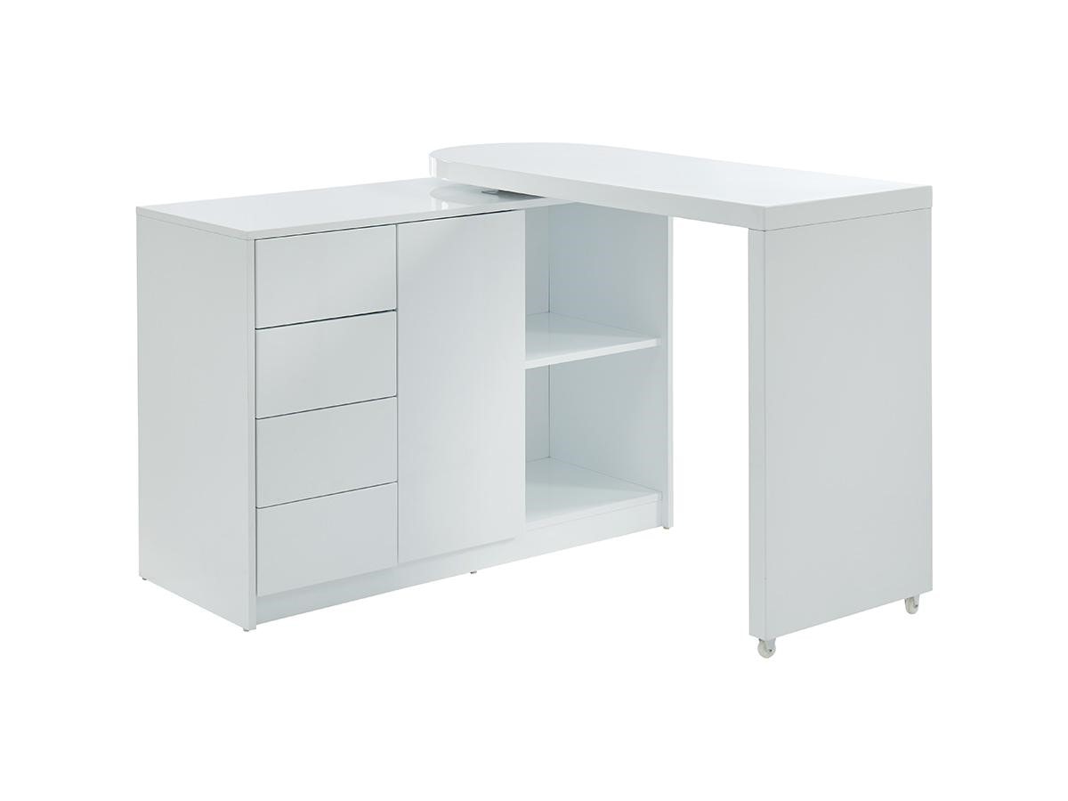 Bureau extensible PAVEL - Plateau pivotant 360° - MDF - Blanc et chêne