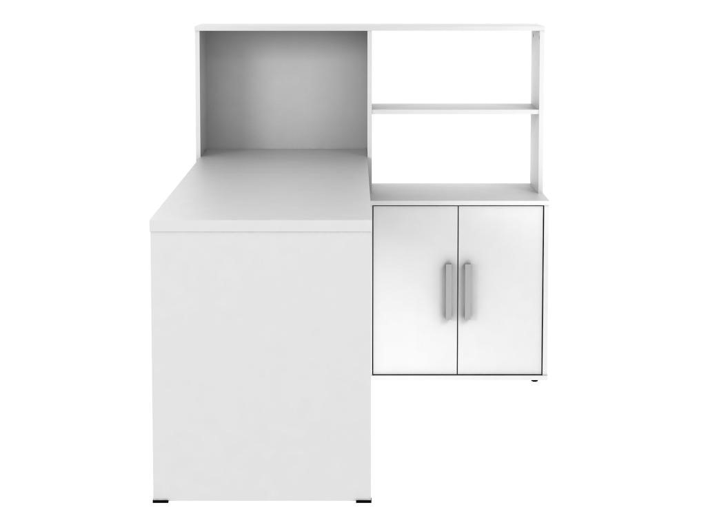 Bureau d'angle ALDRIC III - 3 tiroirs & 2 étagères - Blanc
