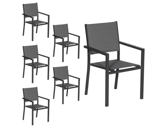Chaises de jardin en aluminium anthracite et textilène gris, lot de 6