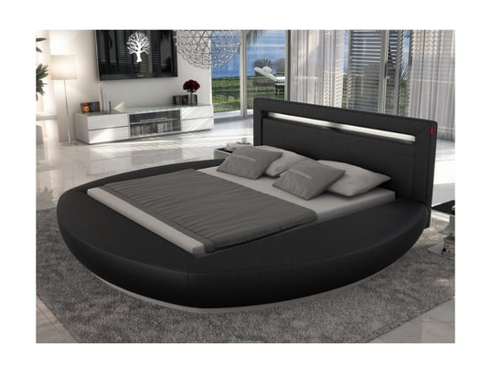 Lit 160 x 200cm avec sommier et matelas en simili noir avec LEDs - ABULIS II